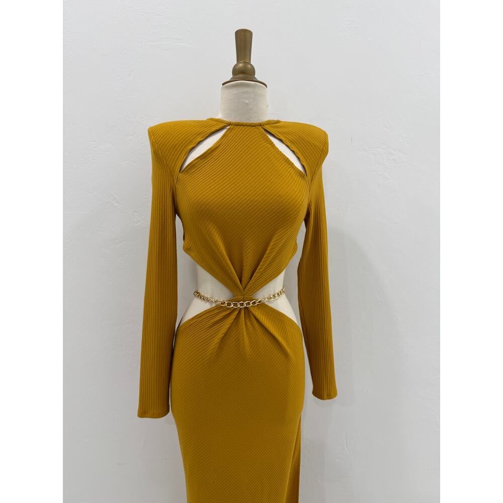 NWT Bronx and Banco Amara Linen-Blend Cutout Maxi Dress Mustard Yellow Sz S - Picture 4 of 8